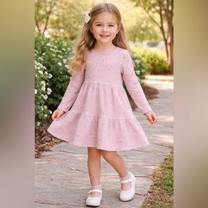 Cat & Jack Girls Pink Floral Ribbed Long Sleeve Dress | Size 5T